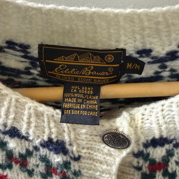 Eddie Bauer 100% Wool Fair Isle Size M Cardigan With Buttons Vintage 1990’s - Picture 5 of 7